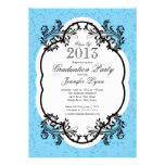 Vintage Damask Stylish Blue Graduation Party Personalized Invitation
