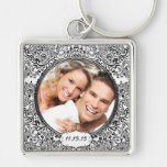 Vintage Damask Wedding Photo Key Chain