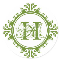 Vintage decay green monogram label wedding favour