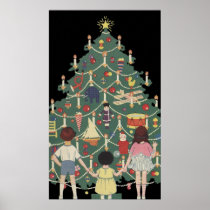 Vintage Decorated Christmas Tree and Children Poster