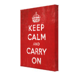Vintage Deep Red Distressed Keep Calm and Carry On canvas prints
