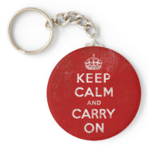 Vintage Deep Red Distressed Keep Calm and Carry On Keychain