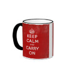 Vintage Deep Red Distressed Keep Calm and Carry On mugs