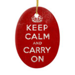Vintage Deep Red Distressed Keep Calm and Carry On ornaments