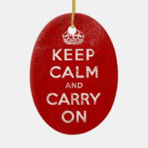 Vintage Deep Red Distressed Keep Calm and Carry On Christmas Ornament