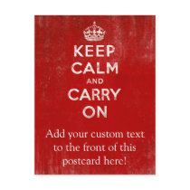 Vintage Deep Red Distressed Keep Calm and Carry On Post Cards