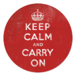 Vintage Deep Red Distressed Keep Calm and Carry On stickers