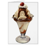Vintage Dessert; Ice Cream Sundae with Cherry Greeting Cards