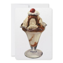 Vintage Dessert; Ice Cream Sundae with Cherry Personalized Invite