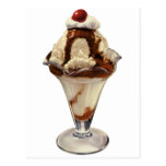Vintage Dessert; Ice Cream Sundae with Cherry Postcard