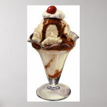 Vintage Dessert; Ice Cream Sundae with Cherry Print