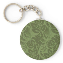 Vintage Distressed Bird and Floral Flourish Key Chain