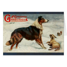 Vintage dog and sheep christmas holiday card