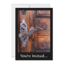 Vintage Door Handle, Aged Wood Real Estate Custom Invitations
