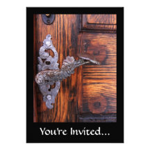 Vintage Door Handle, Aged Wood Real Estate Custom Invitations