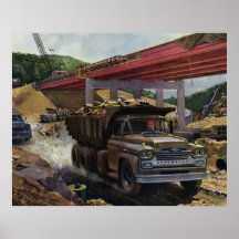 Vintage Dump Truck on a Construction Site Print