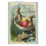 Vintage Easter Bunnies and Easter Eggs in a Boat Cards