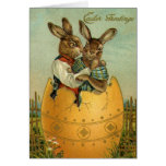 Vintage Easter Bunnies in a Giant Easter Egg Greeting Cards