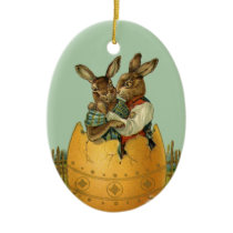 Vintage Easter Bunnies in a Giant Easter Egg Christmas Ornaments