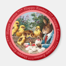 Vintage Easter Bunny Round Magnet