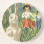 Vintage Easter Bunny with Eggs and Children Drink Coaster