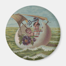 Vintage Easter Card Children Sailing Fridge Magnets