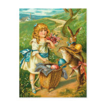 Vintage Easter Card With Girl And Bunnies Post Card