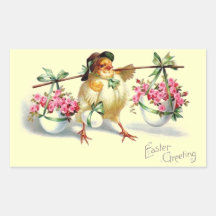 Vintage Easter Chick & Eggs Rectangular Stickers