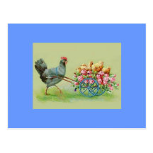 Vintage Easter Chicken Chicks & Roses Post Card