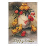 Vintage Easter Chicks with Red Tulips in an Egg Greeting Cards