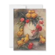 Vintage Easter Chicks with Red Tulips in an Egg Personalized Invite