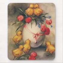 Vintage Easter Chicks with Red Tulips in an Egg Mouse Pads