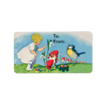 Vintage Easter Elves Eggs Gift Tag Address Label