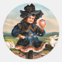 Vintage Easter Girl and Bunnies Sticker
