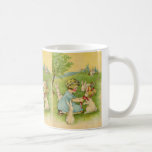 Vintage Easter, Girl Bonnet on Bunny Rabbit mugs