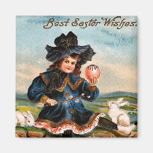Vintage Easter Girl Square Magnet
