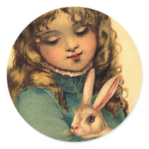 Vintage Easter Girl with Bunny Rabbit Sticker