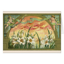 Vintage Easter Lilies and Angels at Sunrise Cards