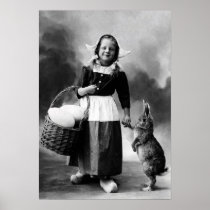 Vintage Easter Photo Girl with Big Bunny Rabbit Print