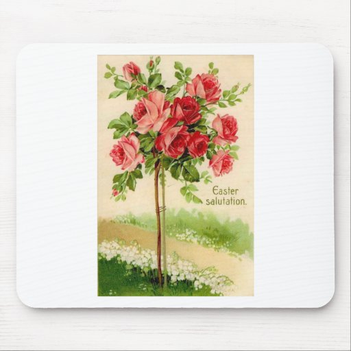 VINTAGE EASTER ROSE TREE GREETINGS MOUSEPAD