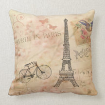 Vintage Eiffel Tower Art Throw Pillows