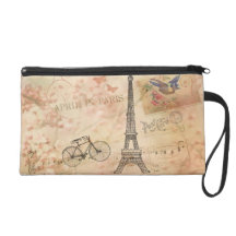 Vintage Eiffel Tower Art Wristlet Clutches