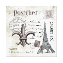 Vintage  Eiffel Tower postcard stretched canvas Gallery Wrapped Canvas