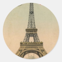 Vintage Eiffel Tower Round Stickers