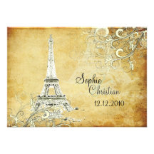 Vintage Eiffel Tower + swirls  Wedding Invitations