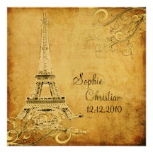 Vintage Eiffel Tower + swirls  Wedding Invitations