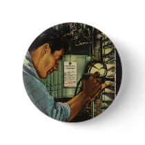 Vintage Electrician Examining Circuit Breakers Button