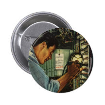 Vintage Electrician Examining Circuit Breakers Button