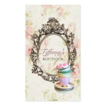 vintage elegant  english floral  teacups  fashion business card template