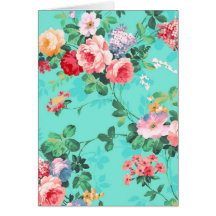 Vintage Elegant Pink Red Yellow Roses Pattern Greeting Card